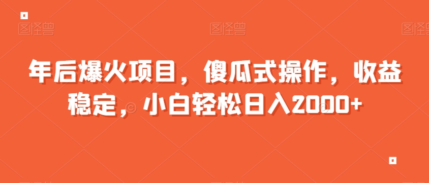 年后爆火项目，傻瓜式操作，收益稳定，小白轻松日入2000+-中创网_专注互联网创业,项目资源整合