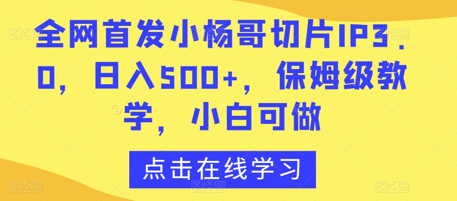 全网首发小杨哥切片IP3.0，日入500+，保姆级教学，小白可做【揭秘】-中创网_专注互联网创业,项目资源整合
