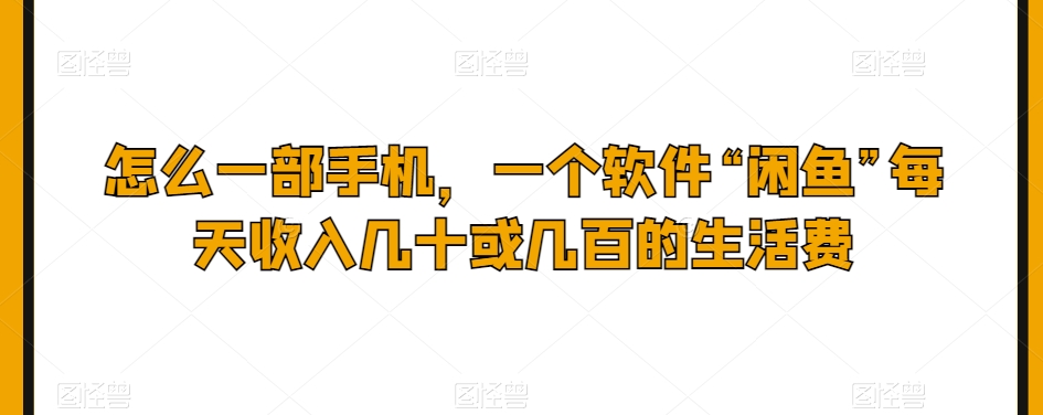 怎么一部手机，一个软件“闲鱼”每天收入几十或几百的生活费-暖阳网-优质付费教程和创业项目大全-中创网_专注互联网创业,项目资源整合