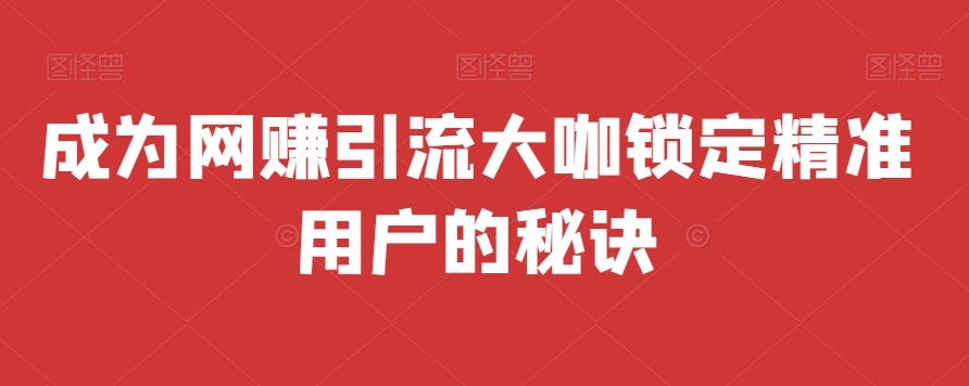 成为网赚引流大咖锁定精准用户的秘诀-中创网_专注互联网创业,项目资源整合