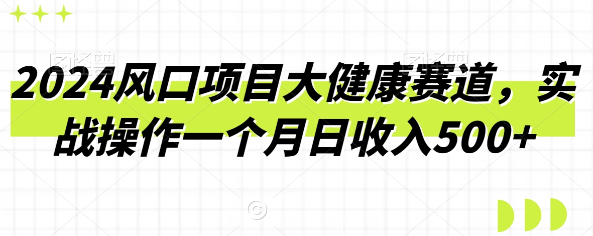 2024风口项目大健康赛道，实战操作一个月日收入500+-中创网_专注互联网创业,项目资源整合