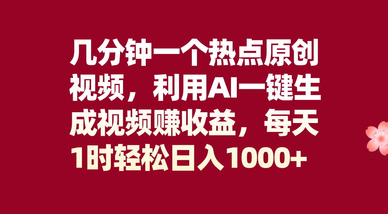 （8083期）数分钟一个网络热点原创短视频，运用AI一键生成视频赚盈利，每日1时轻轻松松日入1000-暖阳网-优质付费教程和创业项目大全-中创网_专注互联网创业,项目资源整合