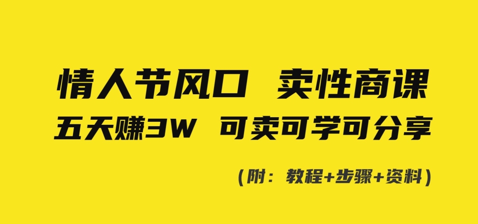 情人节风口！卖性商课，小白五天赚3W，可卖可学可分享！-中创网_专注互联网创业,项目资源整合