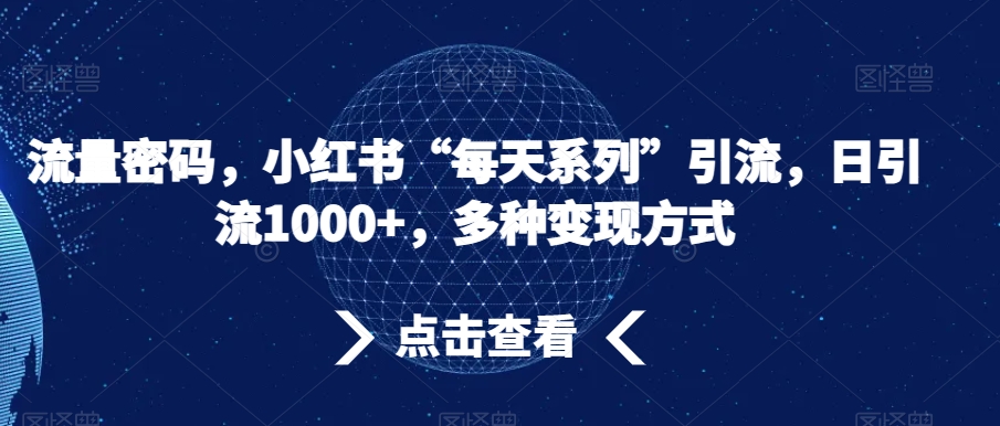 流量密码，小红书“每天系列”引流，日引流1000+，多种变现方式【揭秘】-中创网_专注互联网创业,项目资源整合