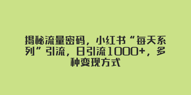 （8179期）揭秘流量密码，小红书“每天系列”引流，日引流1000+，多种变现方式-暖阳网-优质付费教程和创业项目大全-中创网_专注互联网创业,项目资源整合