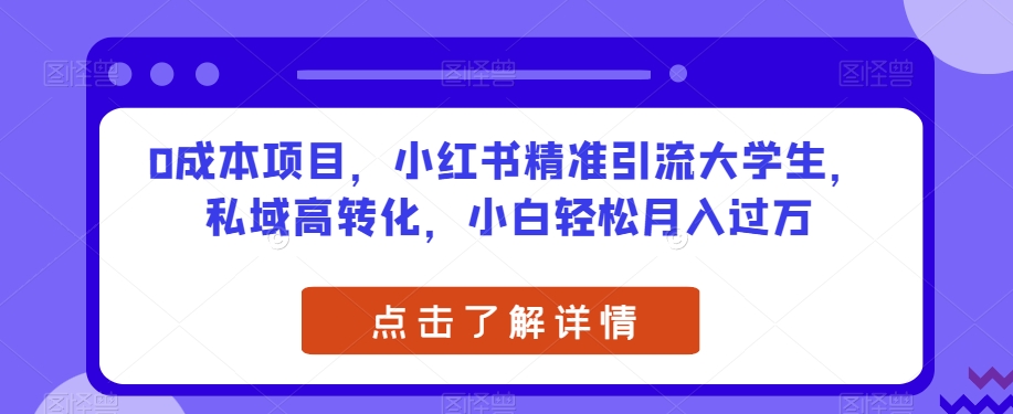 0成本项目，小红书的精准引流方法在校大学生，公域高转化，新手轻轻松松月入了万【揭密】-中创网_专注互联网创业,项目资源整合