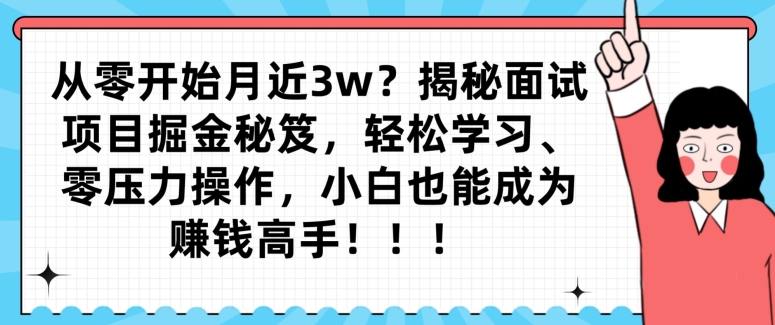 从零开始月近3w？揭秘面试项目掘金秘笈，轻松学习、零压力操作，小白也能成为赚钱高手-中创网_专注互联网创业,项目资源整合