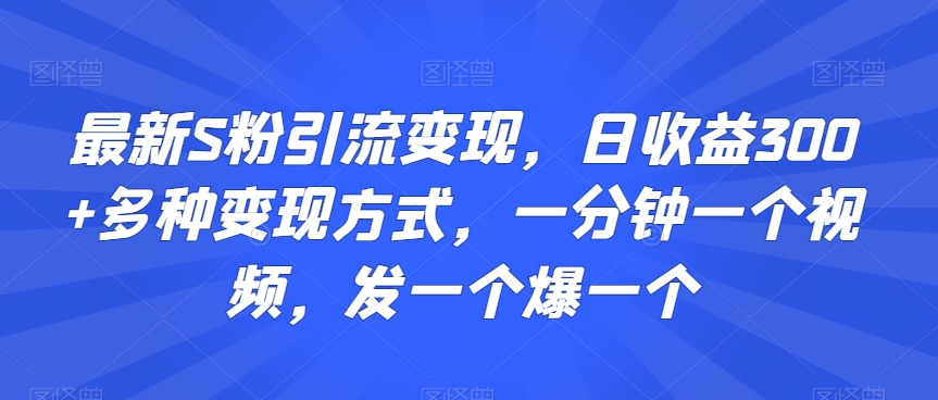 最新S粉引流变现，日收益300+多种变现方式，一分钟一个视频，发一个爆一个【揭秘】-中创网_专注互联网创业,项目资源整合
