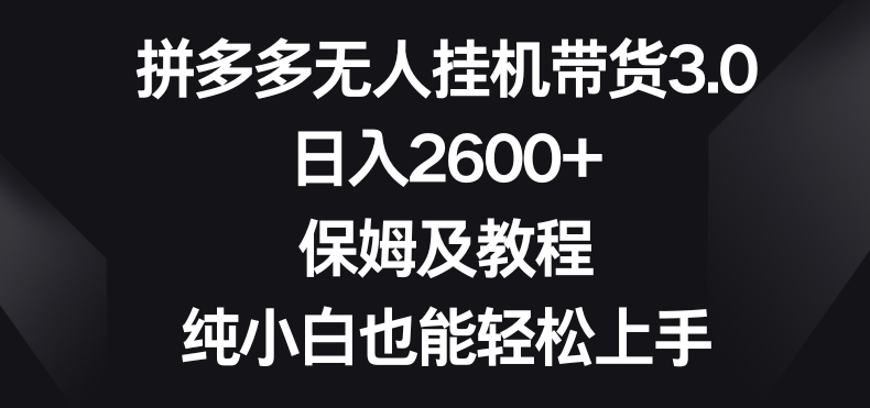 拼多多无人挂机带货3.0高收益玩法，日入2600+，保姆及教程，纯小白也能轻松上手-中创网_专注互联网创业,项目资源整合