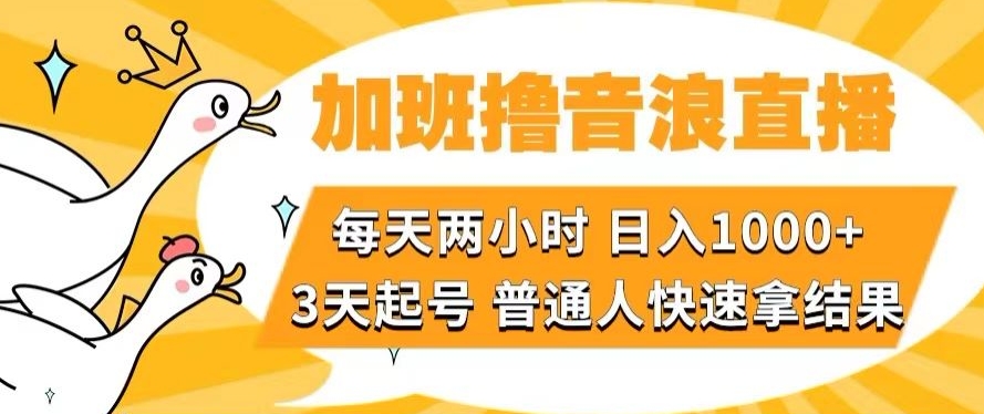 加班撸音浪直播，每天两小时，日入1000+，直播话术才3句，3天起号，普通人快速拿结果【揭秘】-中创网_专注互联网创业,项目资源整合