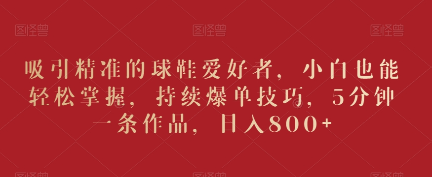 吸引精准的球鞋爱好者，小白也能轻松掌握，持续爆单技巧，5分钟一条作品，日入800+【揭秘】-中创网_专注互联网创业,项目资源整合