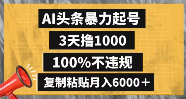 AI头条暴力起号，3天撸1000,100%不违规，复制粘贴月入6000＋【揭秘】-中创网_专注互联网创业,项目资源整合