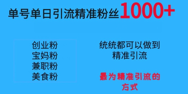 单号单日引流精准粉丝1000+，最为精准引流的方式-中创网_专注互联网创业,项目资源整合