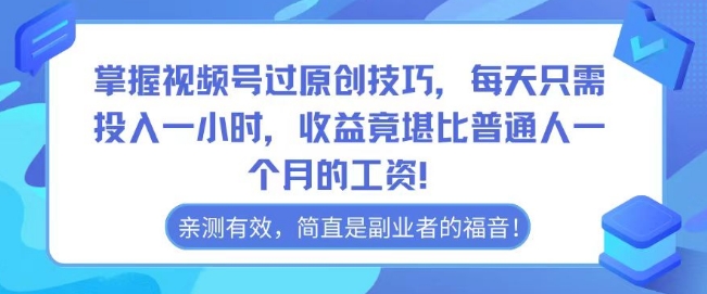 掌握视频号过原创技巧，每天只需投入一小时，收益竟堪比普通人一个月的工资！-中创网_专注互联网创业,项目资源整合