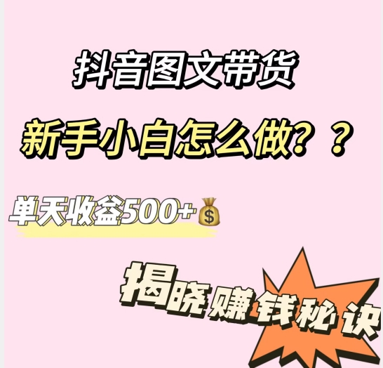 抖音图文带货，新手入门如何做？单日收入500 【揭密赚钱秘诀】-中创网_专注互联网创业,项目资源整合