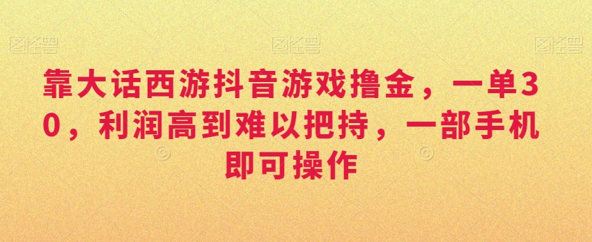 靠大话西游抖音游戏撸金，一单30，利润高到难以把持，一部手机即可操作，日入3000+【揭秘】-中创网_专注互联网创业,项目资源整合