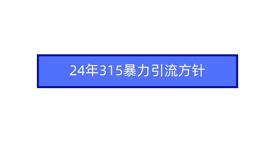 （9398期）2024年315暴力引流方针-中创网_专注互联网创业,项目资源整合