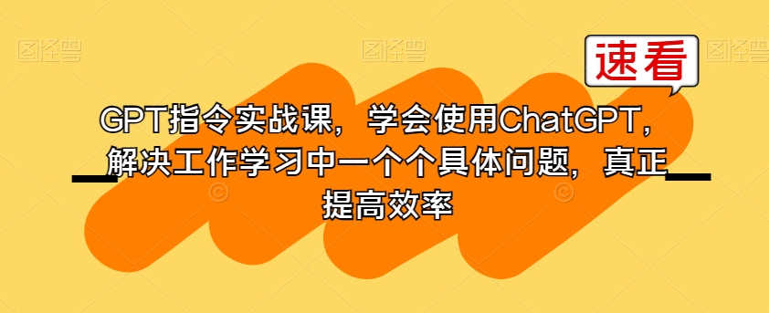 GPT指令实战课，学会使用ChatGPT，解决工作学习中一个个具体问题，真正提高效率-中创网_专注互联网创业,项目资源整合