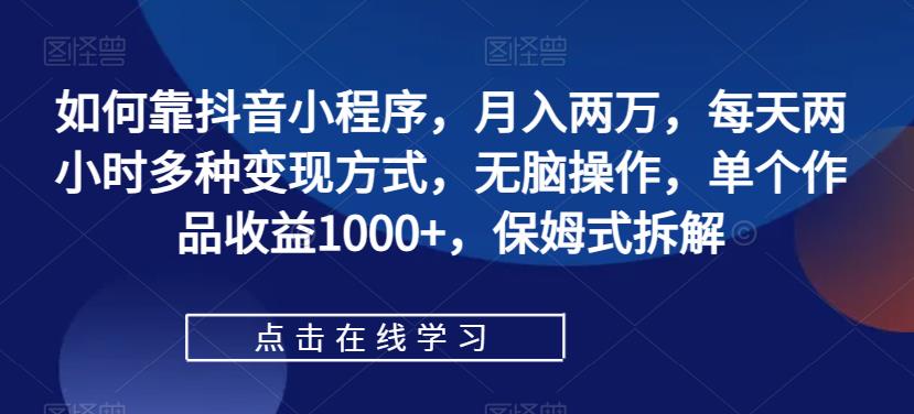 怎样靠抖音小程序，月入2万，每日两个小时多种多样变现模式，没脑子实际操作，单独著作盈利1000 ，跟踪服务拆卸-中创网_专注互联网创业,项目资源整合