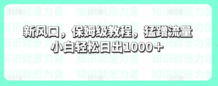 新风口，保姆级教程，猛蹭流量小白轻松日出1000＋-中创网_专注互联网创业,项目资源整合