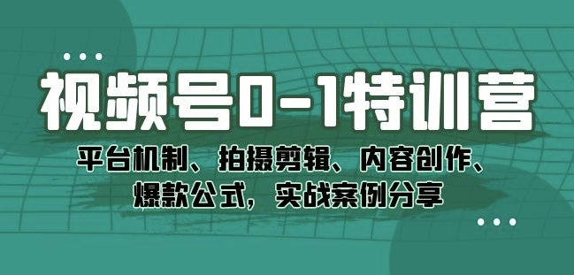 视频号0-1特训营：平台机制、拍摄剪辑、内容创作、爆款公式，实战案例分享-中创网_专注互联网创业,项目资源整合