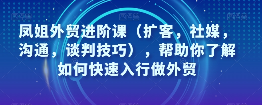 王熙凤出口外贸升阶课（拓客，社交媒体，沟通交流，谈判策略），帮助自己了解如何迅速入门做跨境电商-中创网_专注互联网创业,项目资源整合