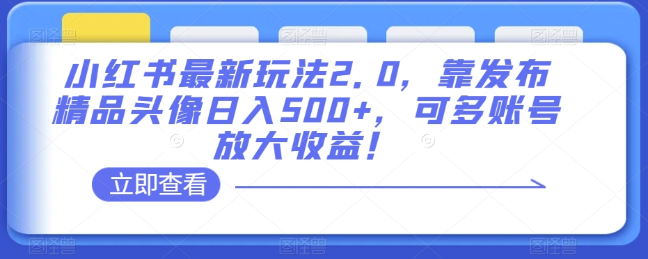 小红书的全新游戏玩法2.0，靠公布精典头像图片日赚500 ，可多账号变大盈利！【揭密】-中创网_专注互联网创业,项目资源整合