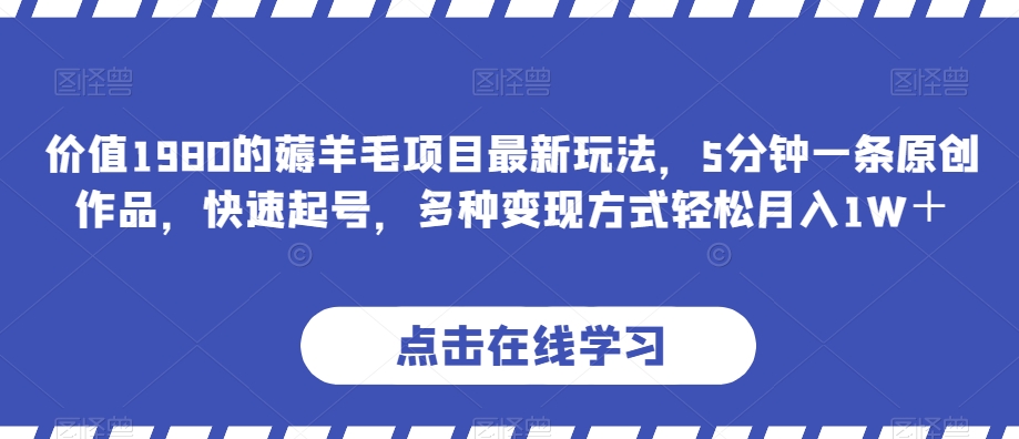 使用价值1980的撸羊毛新项目全新游戏玩法，5分钟左右一条原创视频，迅速养号，多种多样变现模式轻轻松松月收入1W＋【揭密】-中创网_专注互联网创业,项目资源整合