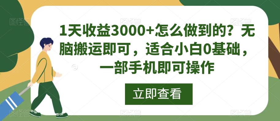 1天收益3000+怎么做到的？无脑搬运即可，适合小白0基础，一部手机即可操作-中创网_专注互联网创业,项目资源整合