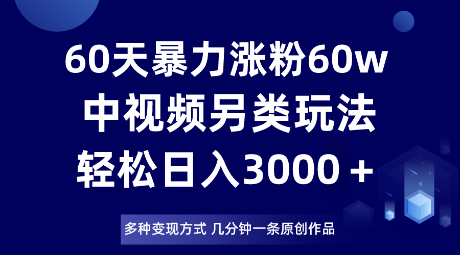 60天暴力涨粉60W，中视频另类玩法，日入3000＋，几分钟一条原创作品多种变现方式-暖阳网-优质付费教程和创业项目大全-皓哥创业笔记