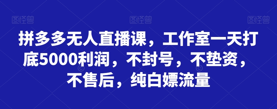 拼多多平台无人直播课，个人工作室一天内搭5000盈利，防封号，不垫付资金，不售后服务，纯白色嫖总流量-暖阳网-优质付费教程和创业项目大全-中创网_专注互联网创业,项目资源整合