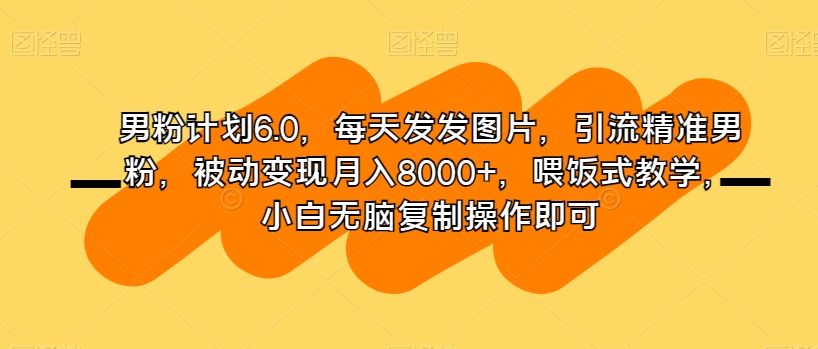 男粉计划6.0，每天发发图片，引流精准男粉，被动变现月入8000+，喂饭式教学，小白无脑复制操作即可-暖阳网-优质付费教程和创业项目大全-中创网_专注互联网创业,项目资源整合