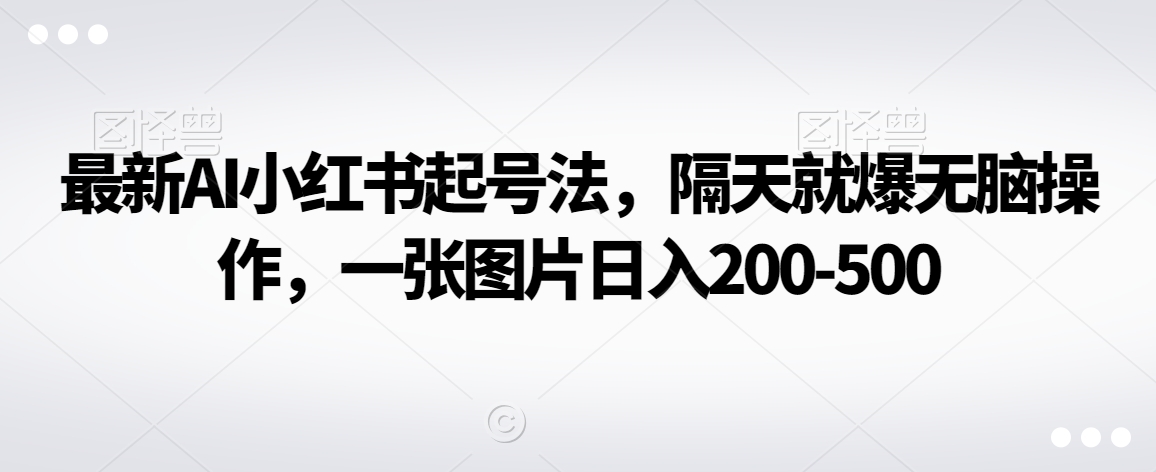 最新AI小红书起号法，隔天就爆无脑操作，一张图片日入200-500-中创网_专注互联网创业,项目资源整合