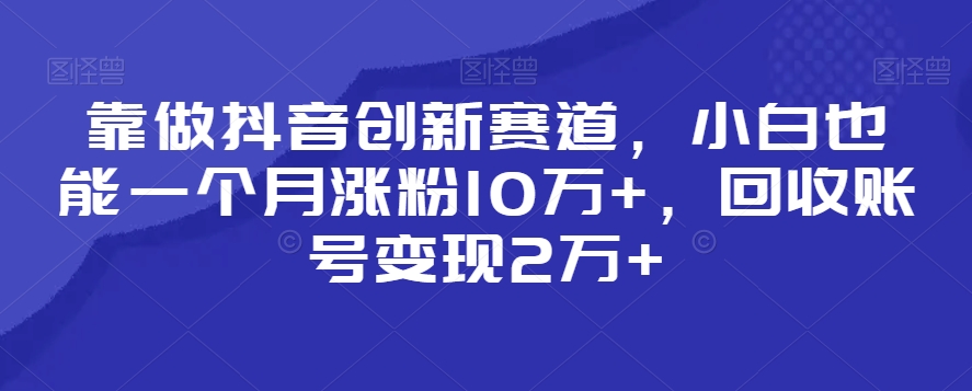 靠做抖音创新赛道，小白也能一个月涨粉10万+，回收账号变现2万+【揭秘】-中创网_专注互联网创业,项目资源整合