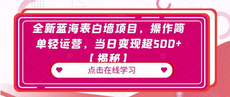 全新蓝海表白墙项目，操作简单轻运营，当日变现超500+【揭秘】-中创网_专注互联网创业,项目资源整合