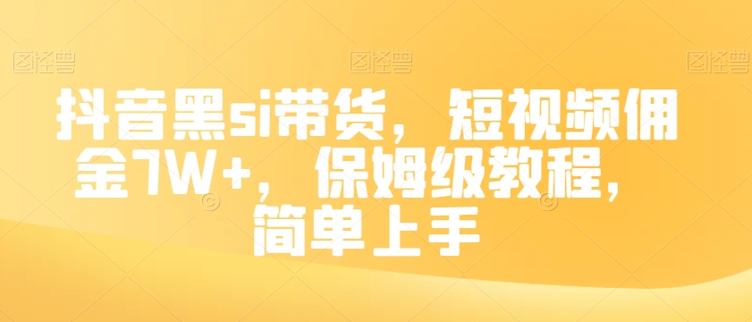 抖音黑si卖货，小视频提成7W ，家庭保姆级实例教程，简易入门【揭密】-暖阳网-优质付费教程和创业项目大全-中创网_专注互联网创业,项目资源整合