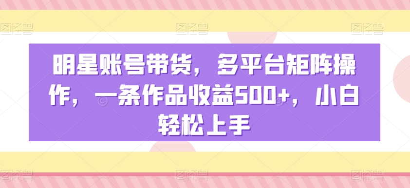 明星账号带货，多平台矩阵操作，一条作品收益500+，小白轻松上手【揭秘】-中创网_专注互联网创业,项目资源整合