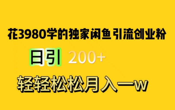 花费3980学的独家闲鱼引流创业粉，日引200+轻轻松松月入一万简单粗暴-中创网_专注互联网创业,项目资源整合
