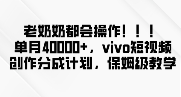 老奶奶都会操作，新平台无脑操作，单月40000+，vivo短视频创作分成计划【揭秘】-中创网_专注互联网创业,项目资源整合