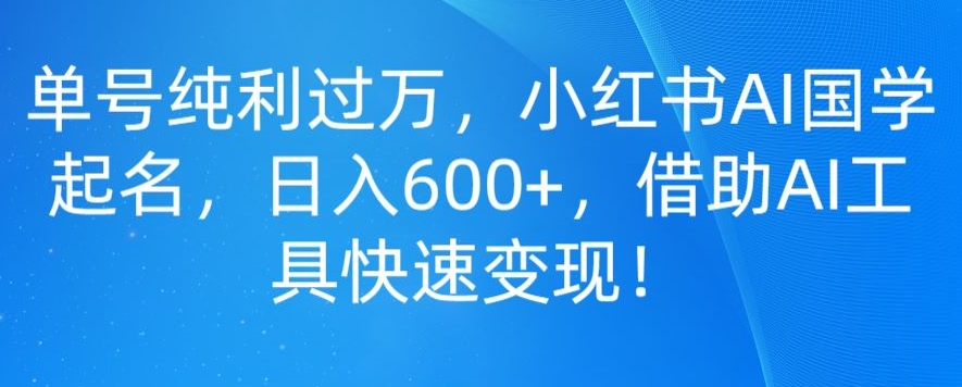 单号纯利过万，小红书AI国学起名，日入600+，借助AI工具快速变现-中创网_专注互联网创业,项目资源整合