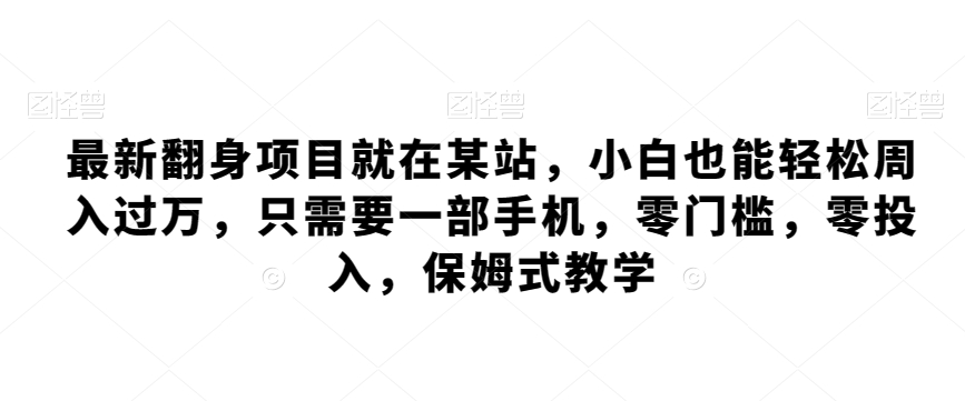 最新翻身项目就在某站，小白也能轻松周入过万，只需要一部手机，零门槛，零投入，保姆式教学-中创网_专注互联网创业,项目资源整合