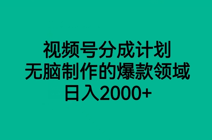 微信视频号分为方案，没脑子制做的爆款行业，日入2000-中创网_专注互联网创业,项目资源整合