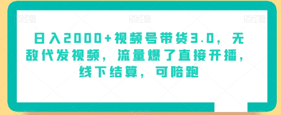 日入2000+视频号带货3.0，无敌代发视频，流量爆了直接开播，线下结算，可陪跑-中创网_专注互联网创业,项目资源整合
